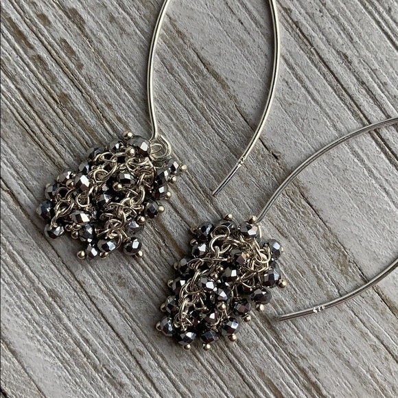 Sterling Silver Pyrite Cluster Dangle Earrings NEW - Picture 6 of 8